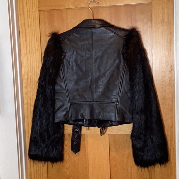 Michael Kors Leather Jacket with Furry Sleeves - Picture 4 of 10